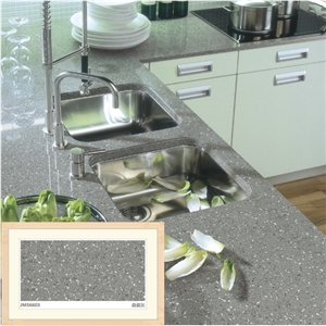 Shinning Glass Quartz Stone Grey Kitchen Countertop