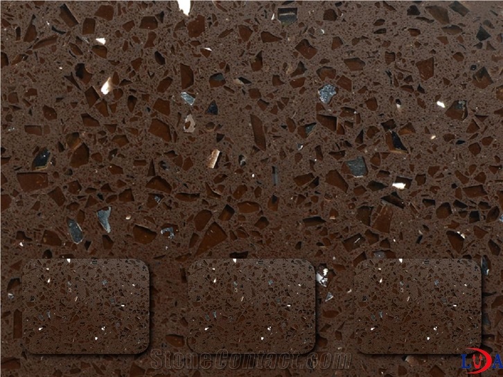 Ld5321 Coffee Quartz Stone with Mirror Tiles & Slabs for Countertops