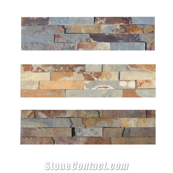 Rusty Brown Multi Color Slate Veneer Ledge Stone, Stached Stone, Cultured Stone Wall Panel Cladding