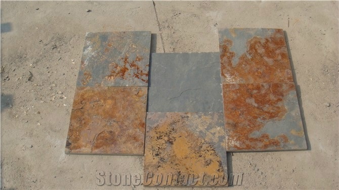 Wellest Rusty Brown Multi Color Slate Floor & Wall Tile, China Slate Tile
