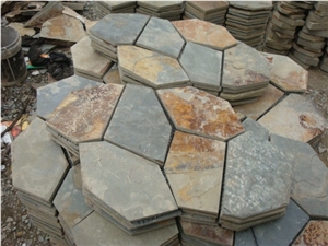 Wellest Rusty Brown Multi Color Slate Meshed Paving Stone,Exterior Landscape Flagstone