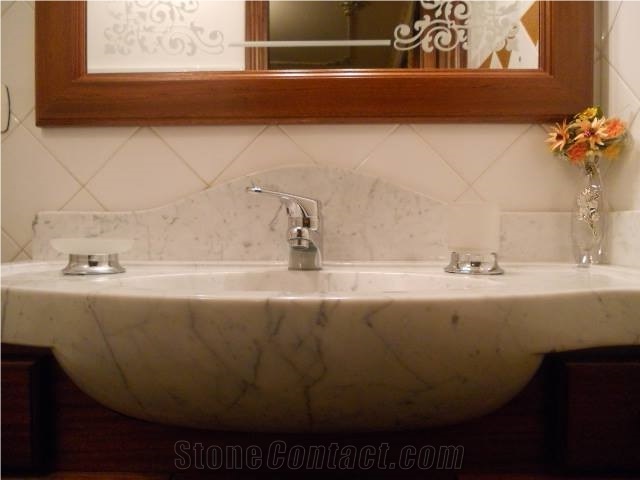 Solid Sink in White Carrara Completely Finished by Hand