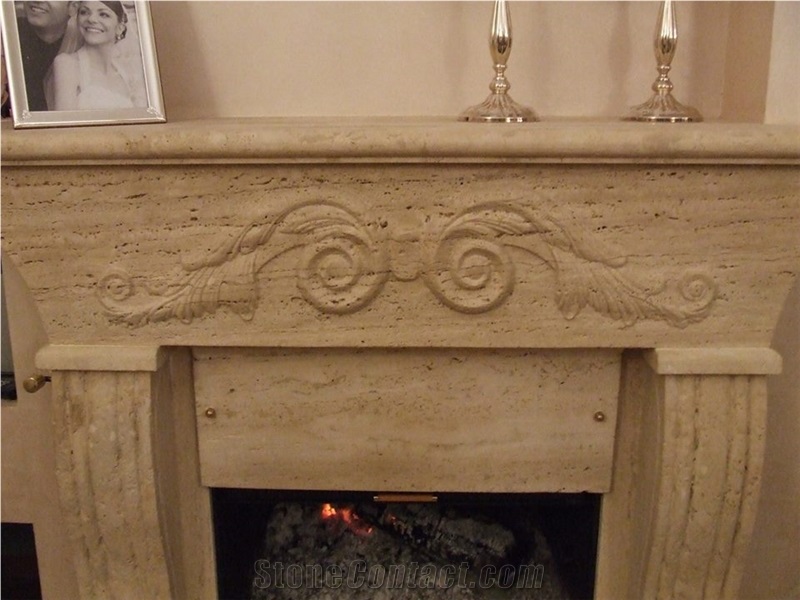 Travertino Romano Classico Hand Carved Fireplace