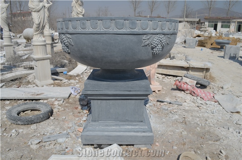 China Grey Limestone Flower Pot