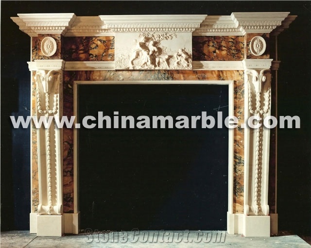Multicolor Marble Fireplace Mantel Hand Carved Surround Hearth Mantel