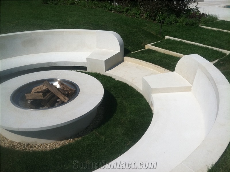 White Limestone Garden Patio Benches Custom Design
