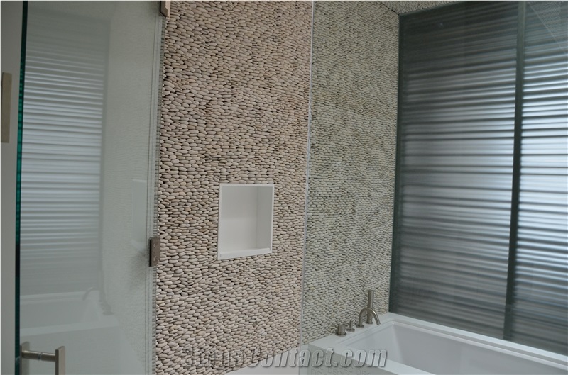 White Marble Bathroom Modeling, Pebble Stone Wall
