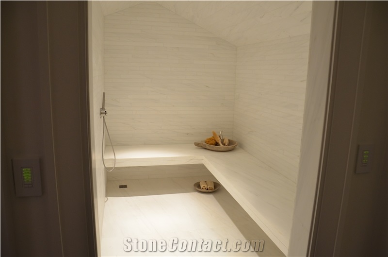 White Marble Bathroom Modeling, Pebble Stone Wall