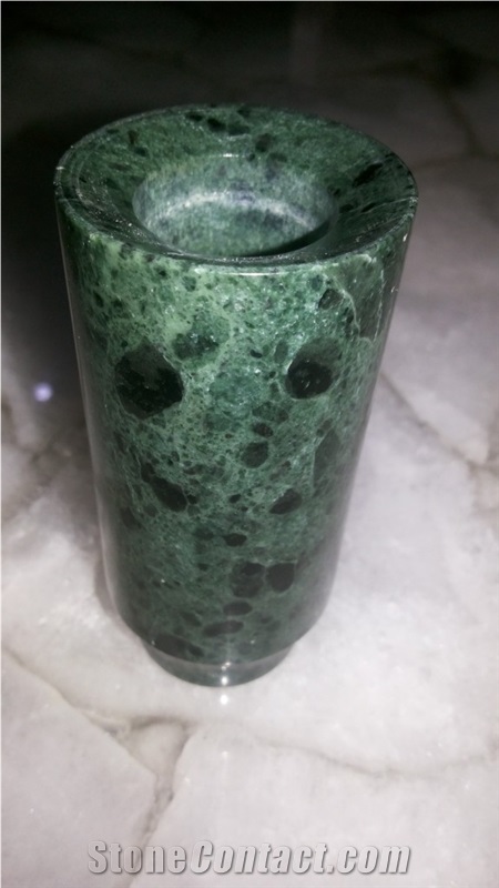 Candle Holder Green Marble, Verde Guatemala Green Marble Artifacts & Handcrafts