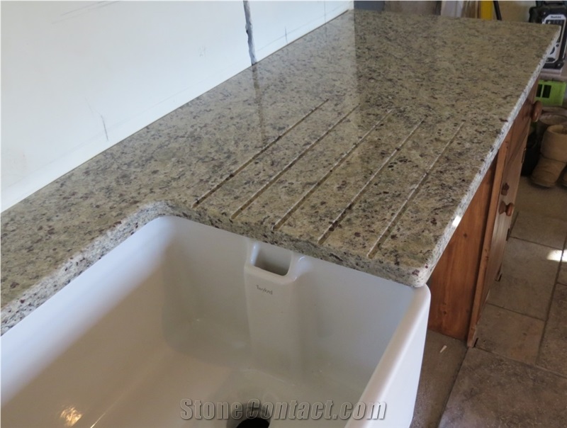 Giallo Topazio Granite Kitchen Countertops, Polished Brazil Yellow Granite Kitchen Worktops