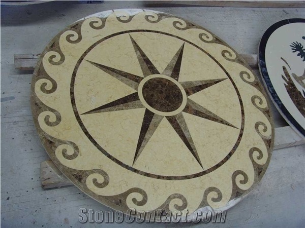 Marble Waterjet Medallions,Yellow Marble Round Medallions