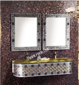 Glass Mosaic Wall Mounted double bowl sink Vanity Furniture