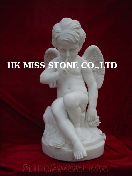 Angel Sculpture,China White Marble Sculpture,White Jade Marble Handcraved Statues