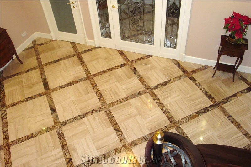 Daino Reale Marble and Rain Forest Brown Marble Floor Pattern