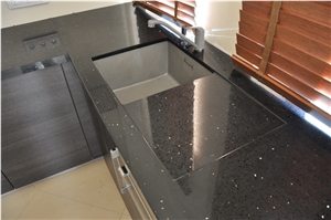 Heban Black Conglomerates Resin Composites Kitchen Countertop