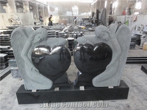Shanxi Black Granite Angel Sculpture Headstone & Monuments