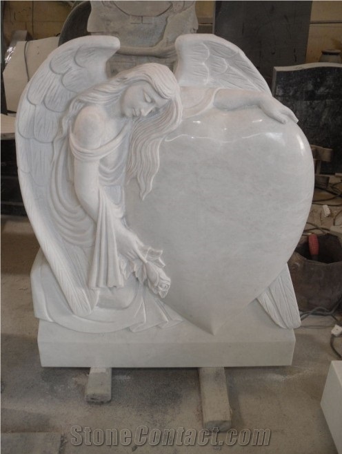 White Marble Angel Scuplture Headstone & Monuments