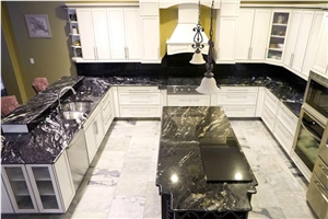 Black Titanium Granite Bullnose Kitchen Countertops and Island Top