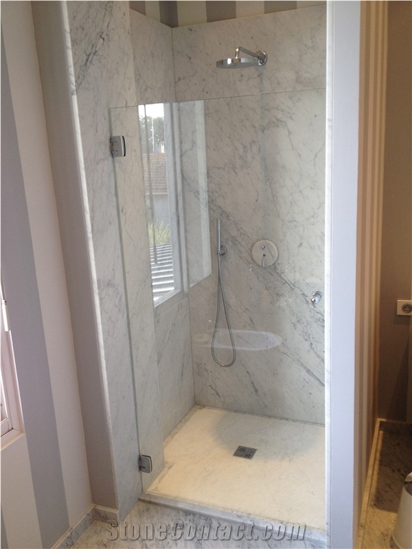 White Carrara Marble Basin, Top and Bathroom Wall Application