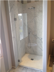 White Carrara Marble Basin, Top and Bathroom Wall Application