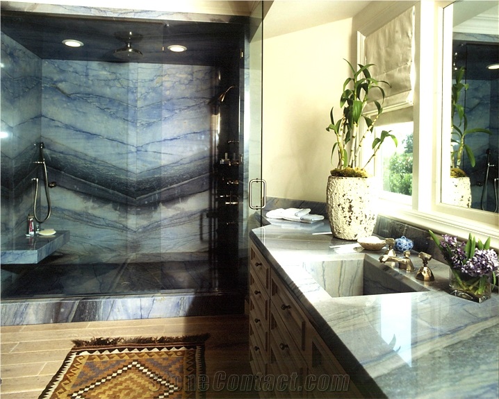 Azul Do Mar Quartzite Bathroom Vanity Top and Shower Wall
