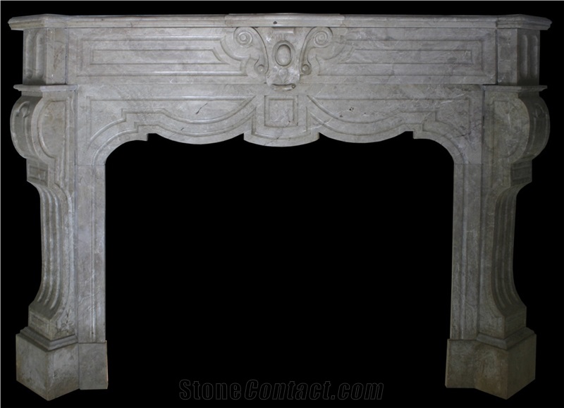Antique Belgian Beige Marble Fire Surround with Canted Cabriole Legs with Paneling