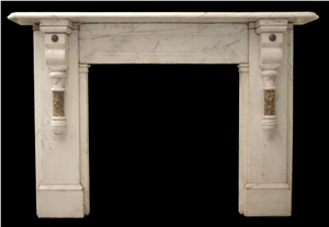 Antique Late Victorian near Statuary Marble Fire Surround with Block Corbels Above Demi-Pillars Of Brocatella Marble