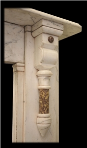 Antique Late Victorian near Statuary Marble Fire Surround with Block Corbels Above Demi-Pillars Of Brocatella Marble