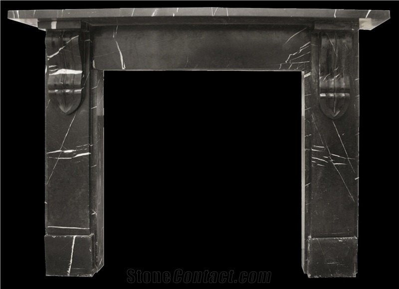 Antique Mid Victorian Black and White Veined Nero Marquina Marble Fireplace