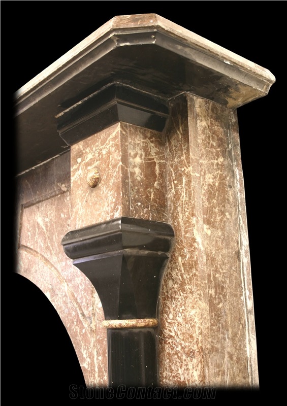 Reclaimed Antique Victorian Rouge Marble Fireplace Surround with Black Pillars, Victorian Fireplace