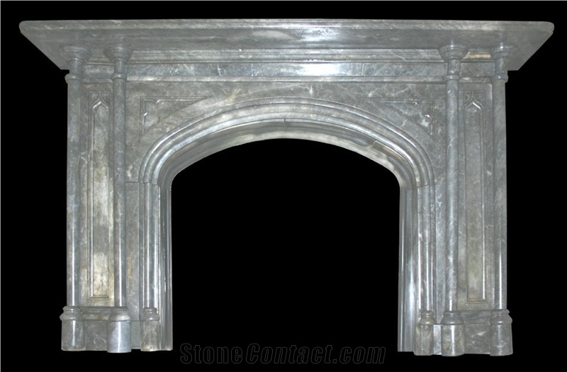 Reclaimed Victorian Gothic Irish Grey Marble Fireplace