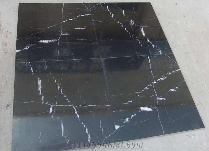 Nero Margiua Black Marble Tile with White Veins, China Marquina Black Marble Slabs & Tiles