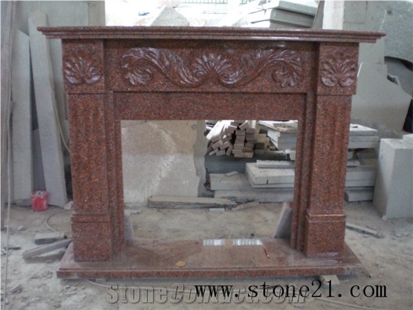 Mountain Red Granite Fireplace, Chinese Natural Stone Red Fireplace Design