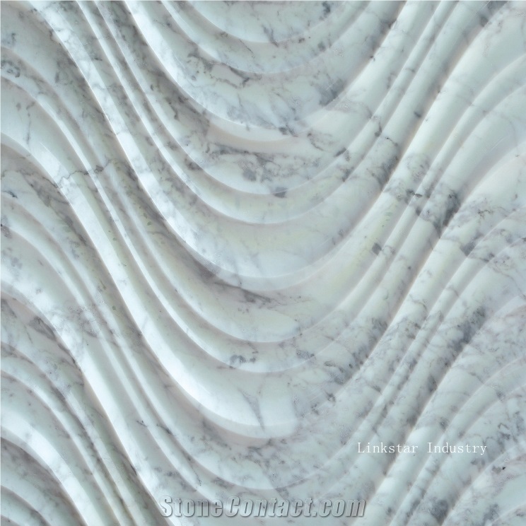 Decorative 3d Wavy Carrara White Stone Feature Wall Panel