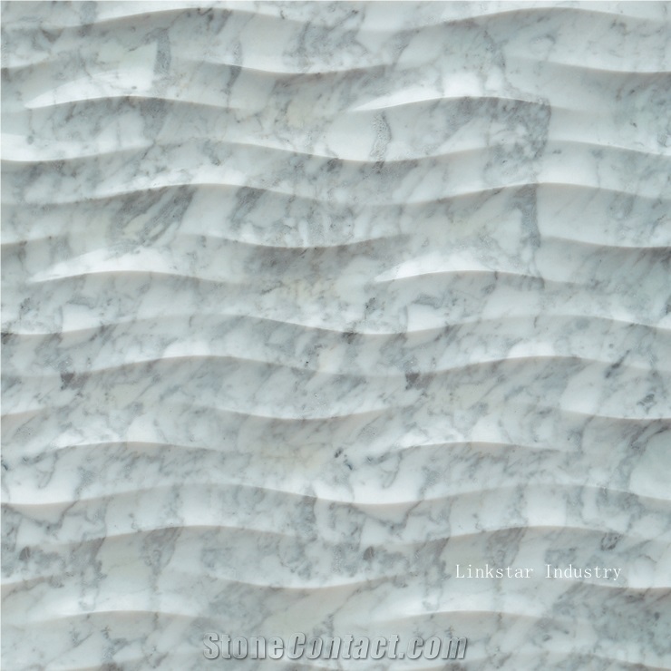 3D wavy natural white carrara stone feature wall art cladding tile