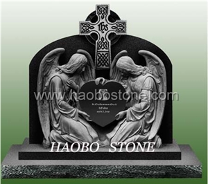 Black Granite Double Angel Tombstones