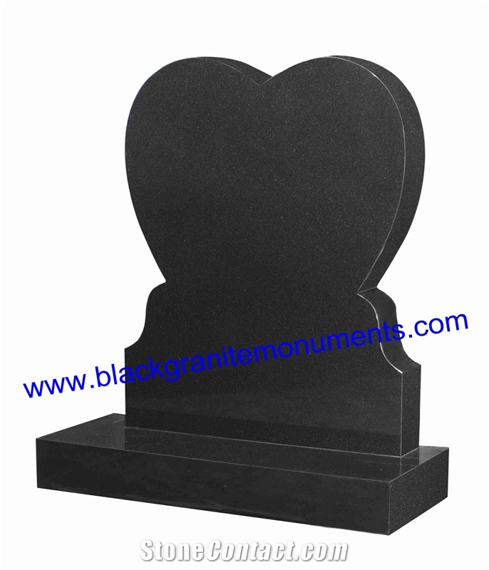 China Absolute Black Polished Monument & Tombstone, China Shanxi Black Polished Monument & Tombstone, China Absolute Black Polished Memorials & Headstones,Heart Design