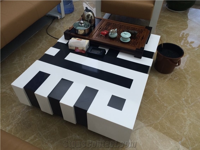 Black and white tea tables,manmade stone coffee tables furniture