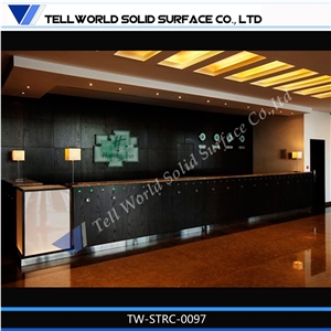 Black glossy manmade stone office reception desk,modern office furniture table top design