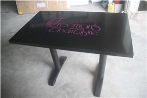 High gloss balck dining table design with customized restaurant logos