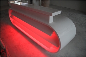 high glowing red light reception counter,white artificial stone reception desk