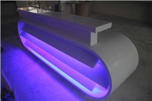 high glowing red light reception counter,white artificial stone reception desk