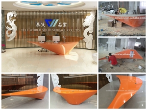 Luxury Orange Design Quartz Stone Exclusive Reception Desk Counter High End Office Marble Furniture