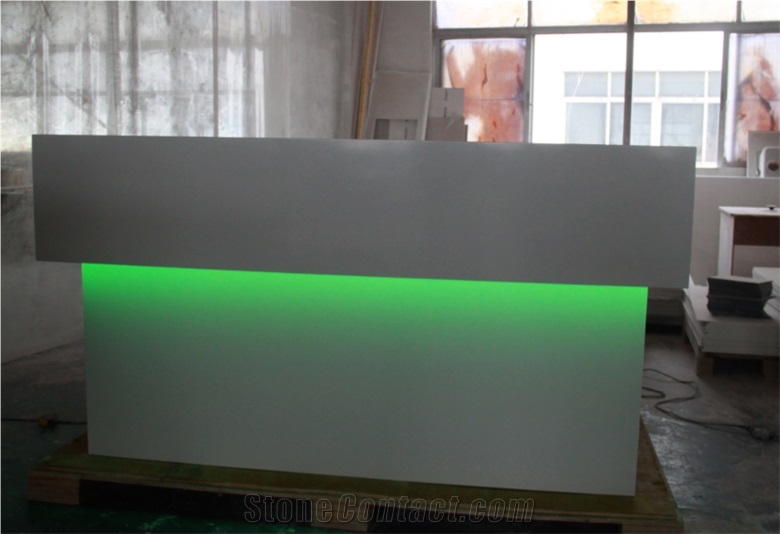 manmade stone led light reception counter/ reception desk,solid surface table tops