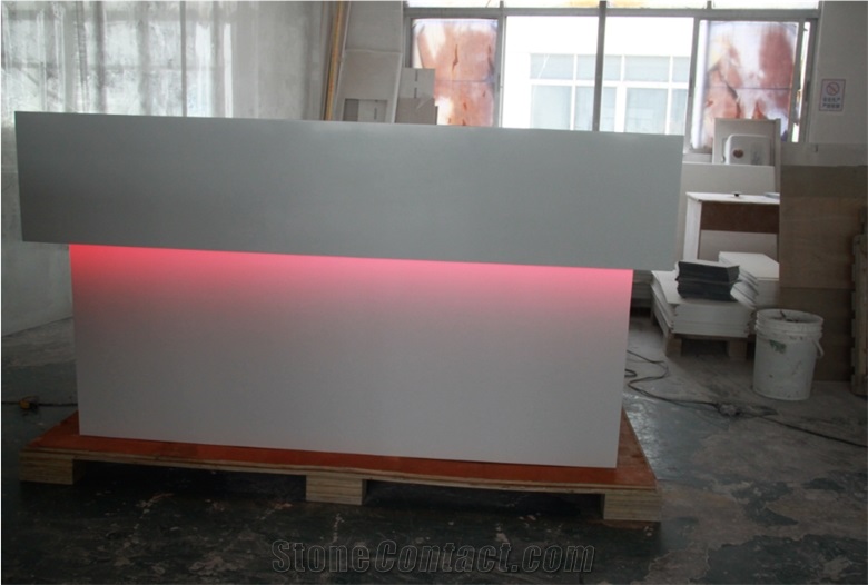 manmade stone led light reception counter/ reception desk,solid surface table tops