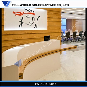 Manmade stone reception desk,curved custom artificial marble tabletops