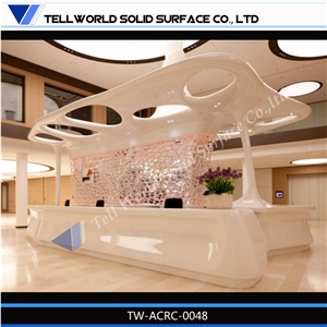 Manmade stone reception desk,curved custom artificial marble tabletops