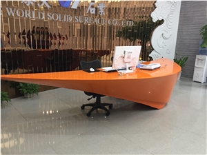 Orange Acrylic Marble Stone Reception Desk Office Design solid surface stone