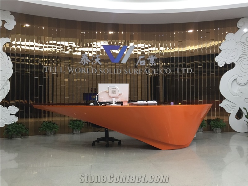 Orange Acrylic Marble Stone Reception Desk Office Design solid surface stone
