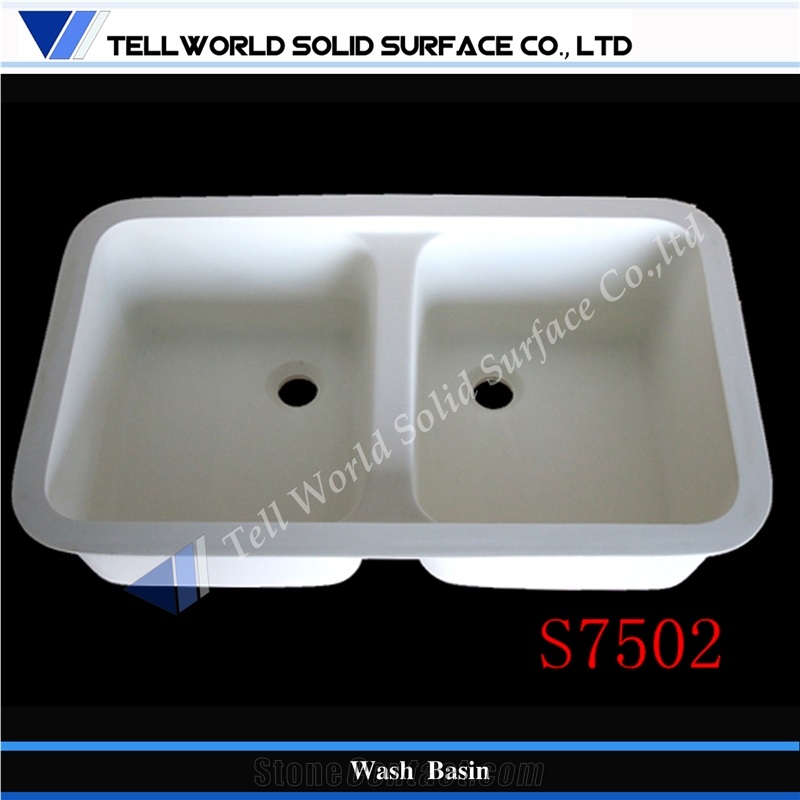 Quartz Stone Supply Free Design Artificial Marble Stone Acrylic Solid Surface Wash Basin Double Sinks